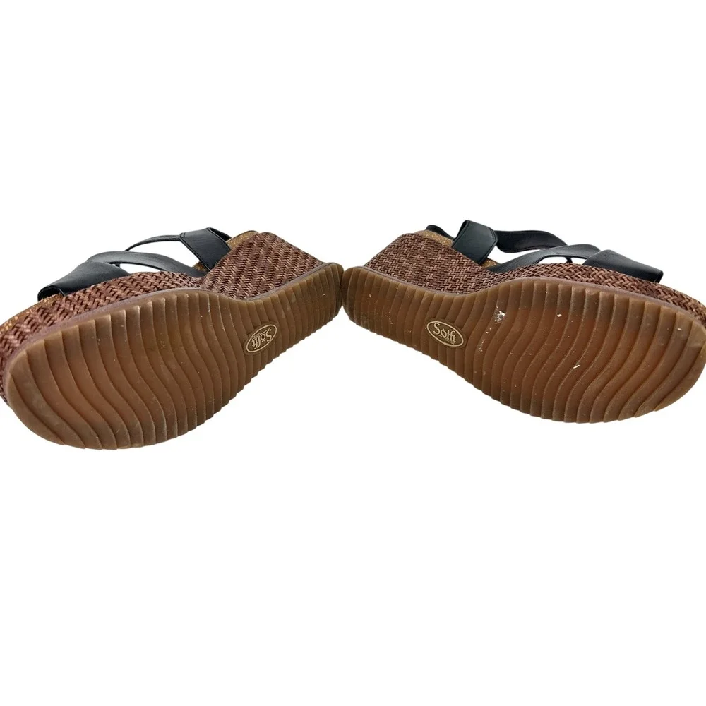 Sofft Black Leather Wedge Sandals Woven Platform Buckle Detail Womens 7.5 M